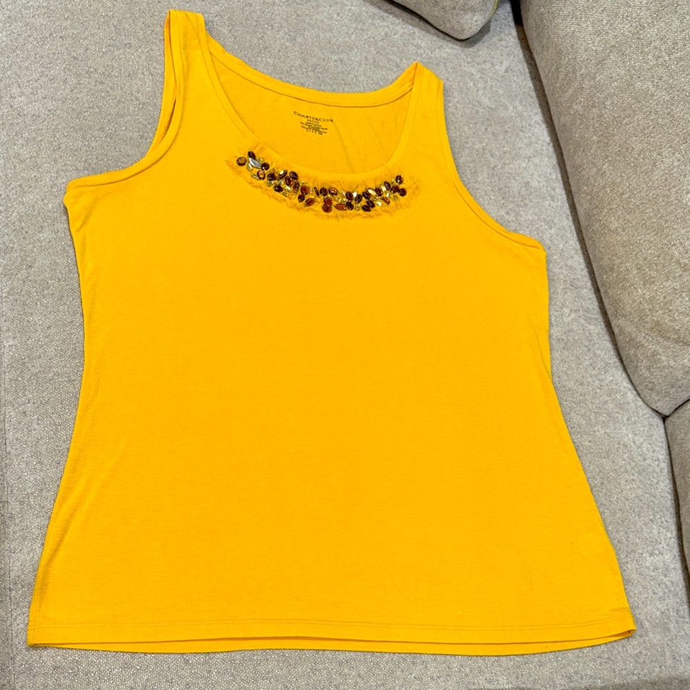 Charter Club Mustard Embellished Tank Top